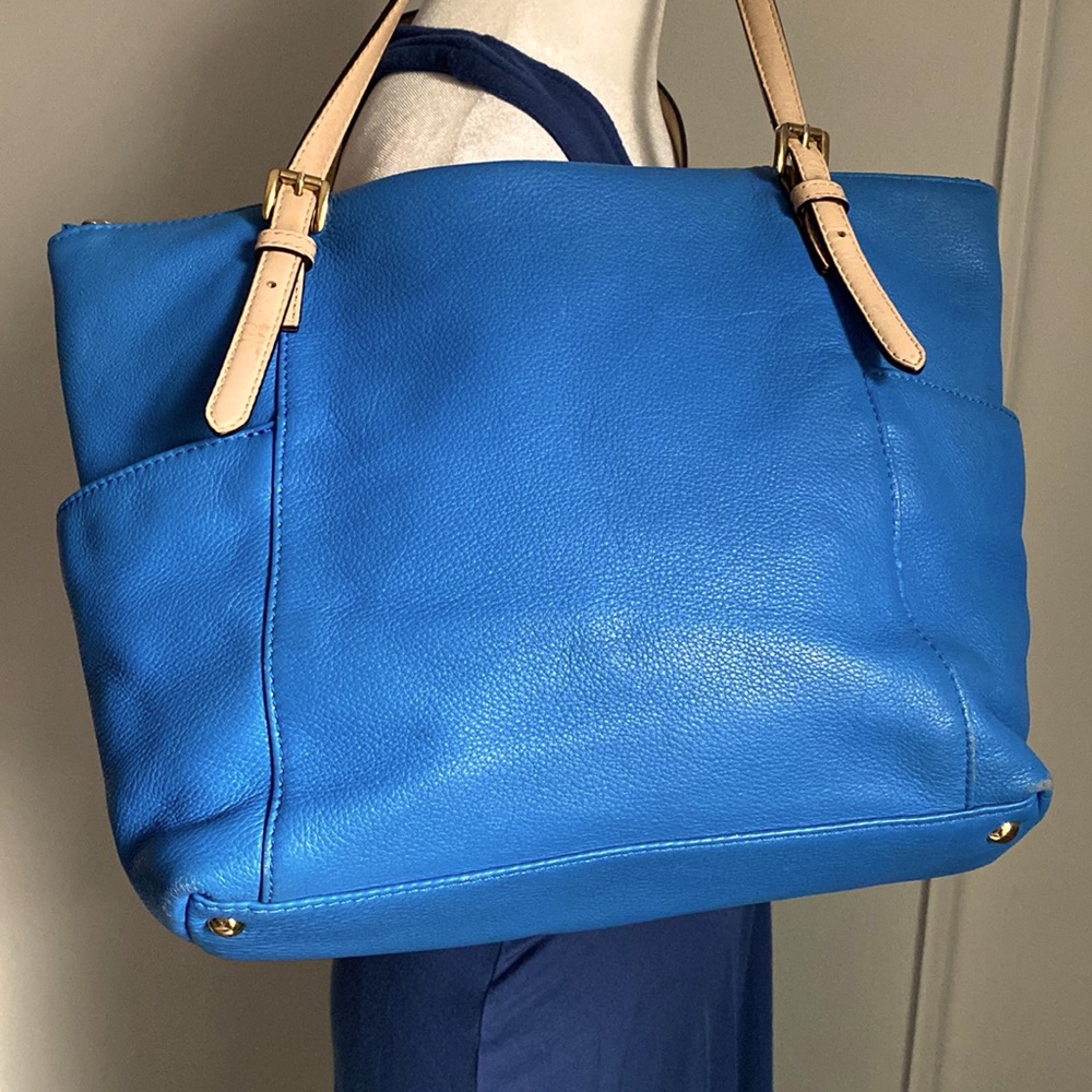 Michael Kors Cerulean Blue Leather Jet Set Full Size Shoulder Tote Bag Carryall - Picture 3 of 9